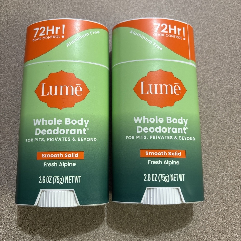 Lume Whole Body Deodorant 2-Pack, 72-hr‎ Smooth Solid Stick, Fresh Alpine 2.6 oz